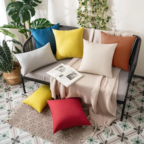 Miniatura 8 de MIULEE Paquete de 2 fundas decorativas para almohadas de exterior, sólidas, impermeables, de lino sintético, estilo granja de jardín, fundas de Óxido