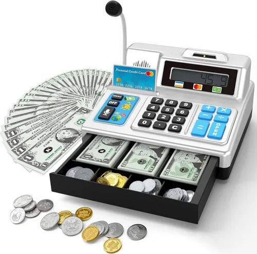 Calculadora Caja Registradora de Juguete Regalo para Niños de 3, 4, 5, 6, 7, 8+ Años, Juego de Tienda de Comestibles de Simulación de 103 Piezas con