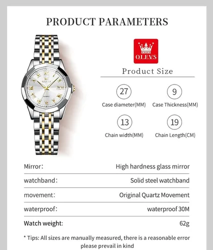 Miniatura 6 de OLEVS Reloj de pulsera para mujer, pequeño reloj de pulsera de acero inoxidable para mujer, reloj analógico de cuarzo para mujer