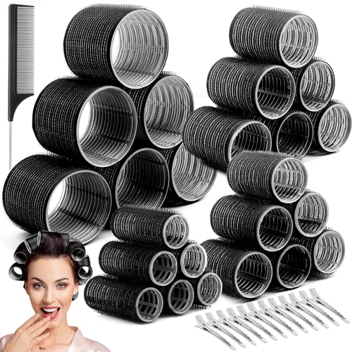 Rodillos rizadores de cabello para mujer, 24 unidades, sin calor, con 12 clips, 4 tamaños (Jumbo Grande, Mediano, Pequeño), Rodillos de pelo de