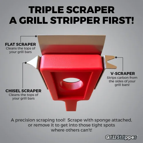 Miniatura 6 de GRILL STRIPPER Cepillo de parrilla sin cerdas para parrilla al aire libre – Cepillo de parrilla de vapor sin cerdas con rascador triple pendiente