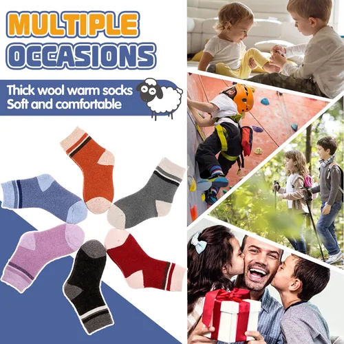 Miniatura 38 de ANTSANG Calcetines de Lana, Calcetines Térmicos Cálidos y Gruesos Tipo Crew Boot para Niños Pequeños, Niños y Niñas, 6 Pares
