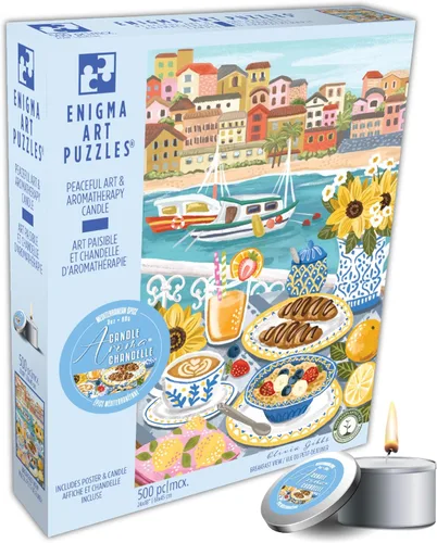 Miniatura 11 de Rompecabezas de 500 piezas para adultos Colección Hygge Gato en la Ventana Rhi James Tablero Azul y Vela de KI Puzzles