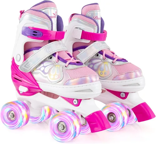 Miniatura 26 de BABY JOY Patines de ruedas de mariposa, 4 tamaños ajustables para niñas, adolescentes y adultos de 5 a 8 a 13 años o más, con ruedas iluminadas
