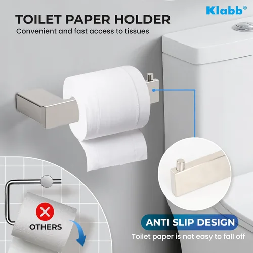 Miniatura 5 de Klabb Juego de 4 piezas de accesorios de baño plateados metálicos, juego de toallero de acero inoxidable SUS304 de 24 pulgadas con soporte