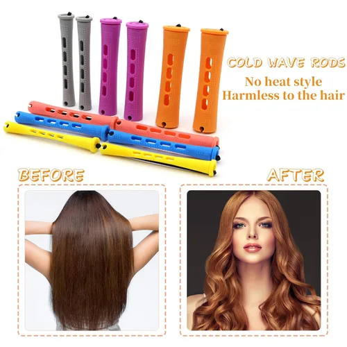 Miniatura 5 de Juego de 100 varillas de permanente, 5 tamaños de varillas de plástico para cabello ondulado, sin calor, rizadores de cabello con peine de cola