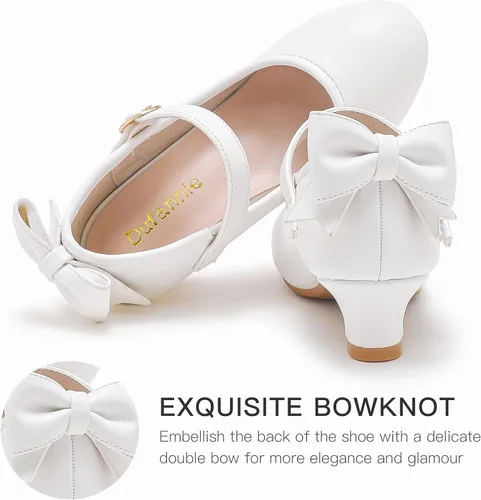 Miniatura 3 de Dufannie Zapatos de vestir para niñas, zapatos de tacón bajo de princesa, zapatos planos con purpurina para bodas y fiestas