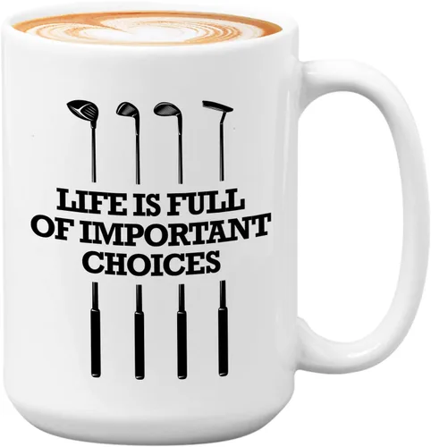 Bubble Hugs Taza de café de golf de 15 onzas, la vida está llena de opciones importantes, divertido regalo de broma para atletas, aficionados,
