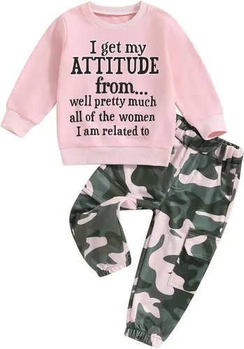 Miniatura 54 de Mandizy Conjunto de ropa de otoño para bebé niña pequeña, sudadera de manga larga con estampado de letras bendecidas, pantalones de camuflaje