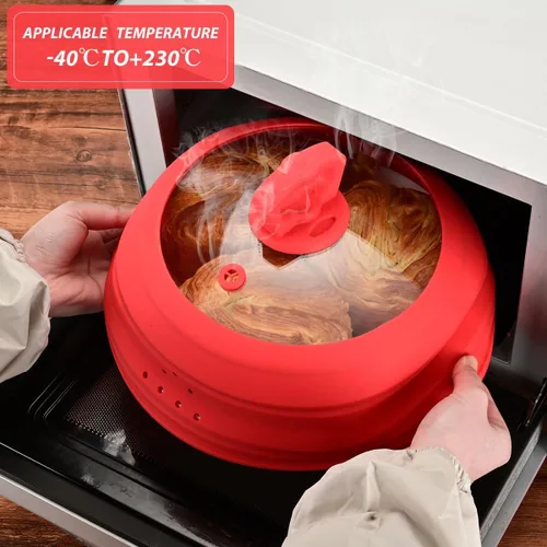 Miniatura 2 de Tapa protectora de salpicaduras de vidrio ventilado para microondas, tapa protectora de salpicaduras con silicona plegable para alimentos como Rojo