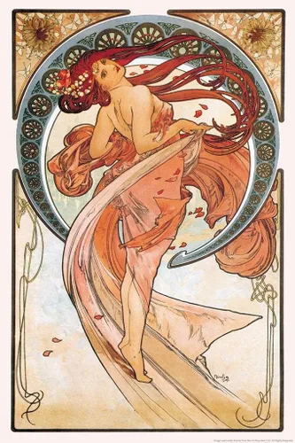 Póster laminado de Alphonse Mucha Pintura de danza 1898 Pintor Checo Bohemio 1900s Nuevo Póster Vintage Póster de borrado en seco Arte de pared 12x18