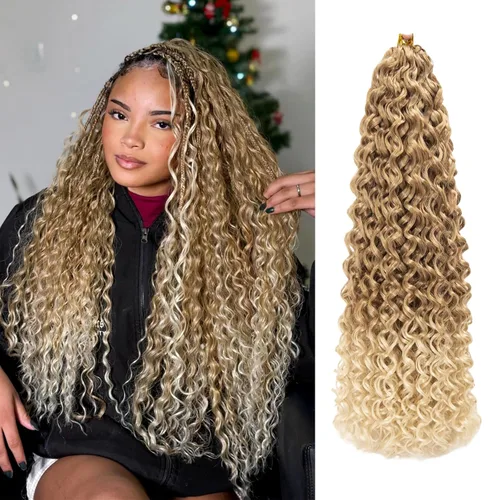 Miniatura 49 de QRHSUKA - Mechones rizados con ganchillo GoGo, cabello ondulado con ganchillo de agua para mujeres, sintético gris, trenzado bohemio, trenza de onda