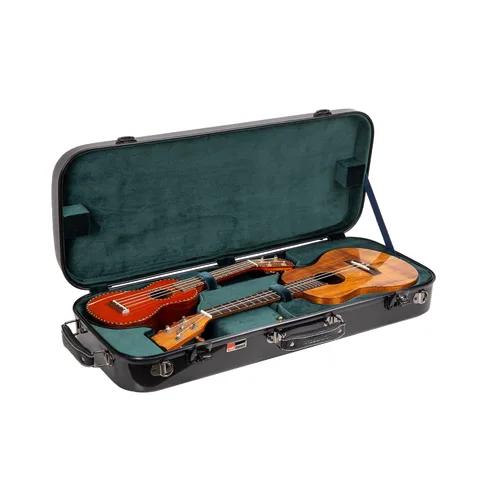 Miniatura 13 de Crossrock Estuche doble de fibra de vidrio con cerradura TSA para dos ukeleles de concierto/tenor-negro (CRF2020DTUBK)