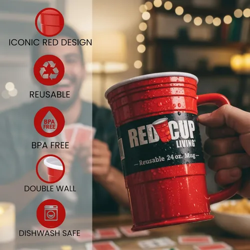 Miniatura 3 de Red Cup Living Vaso de vidrio de fiesta de 24 onzas – Taza de fiesta irrompible reutilizable para bebidas frías y calientes, vasos de verano