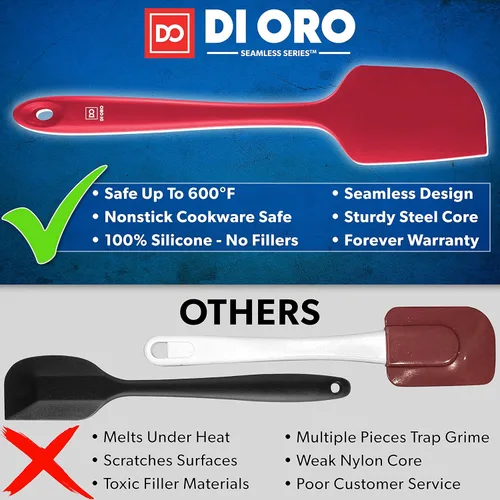 Miniatura 2 de DI ORO Juego de espátulas de silicona – Espátulas de cocina de goma para hornear, cocinar y mezclar – Resistente al calor a 600 °F y libre de BPA