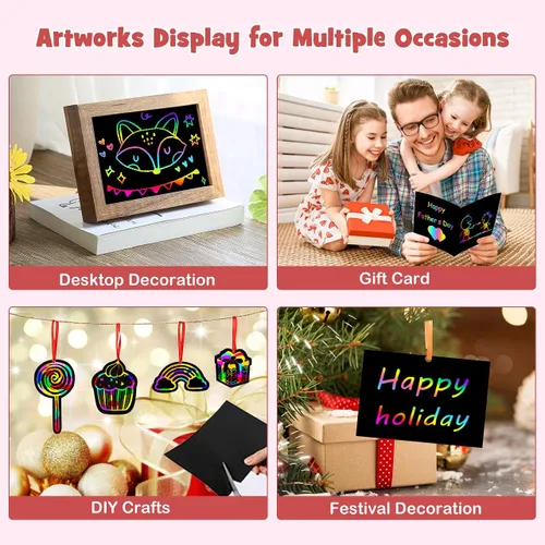 Miniatura 6 de ZMLM Juego de arte de papel para rascar: 60 piezas de arte mágico para niños, regalos de retorno para niños, suministros de papel para rascar