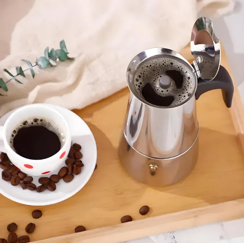Miniatura 6 de Olla de café Moka de acero inoxidable, cafetera Moka para estufa, percolador de café, cafetera italiana, preparación de café cubano, cafetera Greca