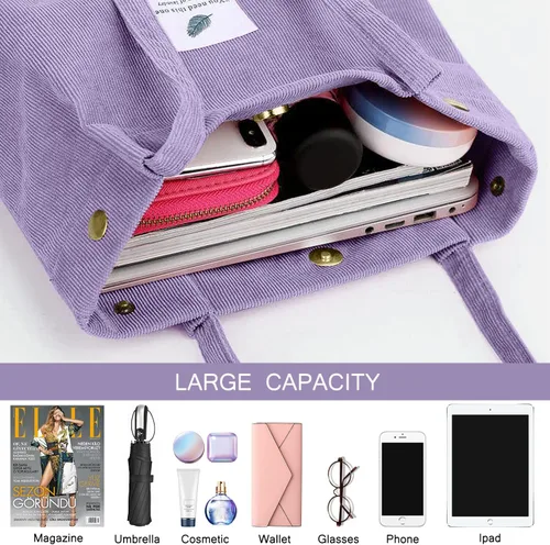 Miniatura 192 de Ayieyill - Bolsa de pana para mujer y niña, con correa de lona para colgar al hombro, bolsa con bolsillo