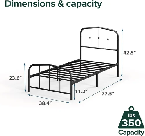 Miniatura 2 de ZINUS Heidi Marco de Cama con Plataforma de Metal, Base de Colchón de Acero, No Necesita Somier, Fácil Montaje, Individual, Negro