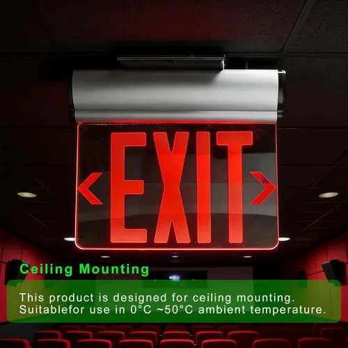 Miniatura 6 de Letrero de salida de emergencia LED con batería de respaldo con certificación UL, montaje en techo de pared, panel acrílico transparente