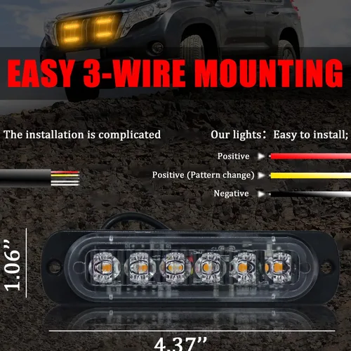Miniatura 5 de Luz estroboscópica de advertencia para coche o camión (6 LEDS, ámbar/ámbar, 4 unidades)