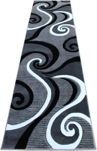 Miniatura 18 de Masada Rugs, Colección Sophia - Alfombra de área tallada a mano, moderna contemporánea, gris, blanco, negro (2 pies x 7 pies 3 pulgadas) - Pasillo