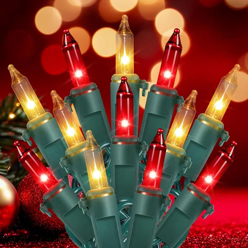 Miniatura 12 de Hopolon Mini Luces en Cadena Rojas de Navidad 2 Juegos de 50 Unidades 13 Pies Bombillas Incandescentes Mini Luces en Cadena Impermeables para Rojo