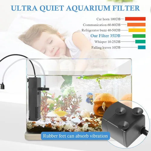 Miniatura 4 de FEDOUR Filtro interno sumergible para acuario, filtro con bomba de agua para peceras de hasta 35 galones (para 3-20 galones)