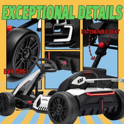 Miniatura 5 de KerryYoo K61 Go Kart Kart Kart eléctrico con asiento ajustable de longitud, juguete de paseo al aire libre de 24 V con modo de 4 velocidades, kart