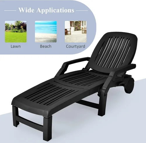 Miniatura 6 de COSTWAY Sillón reclinable ajustable de 2 piezas, resistente a la intemperie, color negro