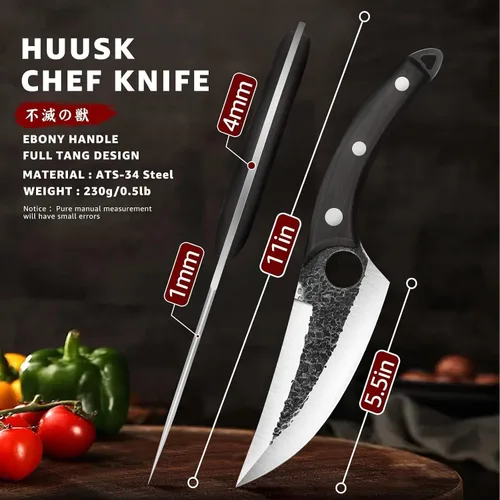 Miniatura 3 de Huusk Cuchillo Vikingo con Vaina Cuchillos para Deshuesar para Cortar Carne, Cuchillos Cavernícola Ultimo Forjados a Mano de Espiga Completa