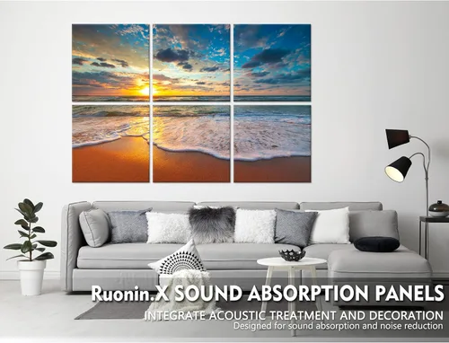 Miniatura 3 de Ruonin.X Paneles de arte de pared, paquete de 6 paneles decorativos de pared absorbentes de sonido para estudio de grabación y hogar, puesta de sol