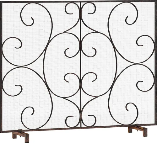 Miniatura 7 de Kingson Pantalla Decorativa Plana de Panel Único para Chimenea, Cubierta de Malla de Metal Duradera Hecha a Mano, Resistente al Calor, Protector