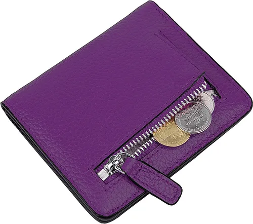 Miniatura 6 de BIG SALE-AINIMOER billetera de bolsillo pequeña con cremallera, plegable, compacta de cuero con bloqueo por identificación por radiofrecuencia