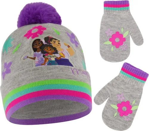 Disney Conjunto de gorro y guantes de invierno para niñas de 2 a 4 años o sombrero Encanto y guantes para niños de 4 a 7 años