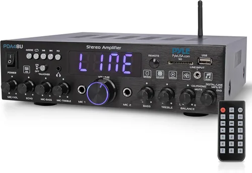 Pyle Amplificador estéreo inalámbrico Bluetooth para el hogar, multicanal, amplificador de potencia de 200 W, sistema receptor de audio para el