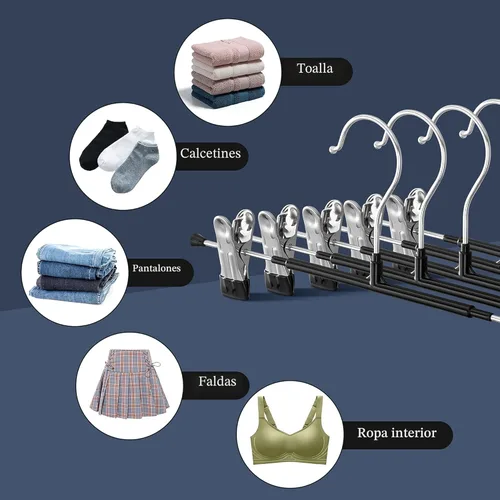 Miniatura 4 de Perchas para pantalones con clips para mujer, paquete de 20 perchas ajustables y resistentes que ahorran espacio para faldas, pantalones