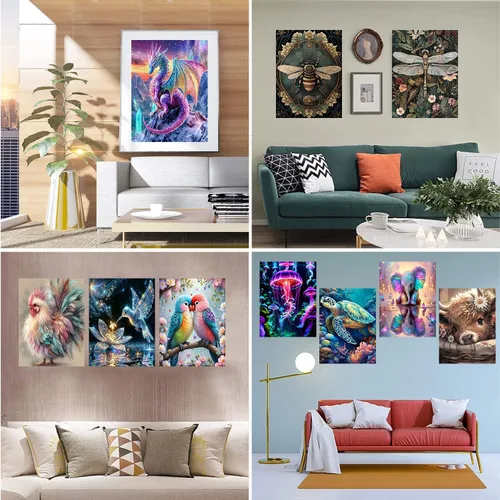 Miniatura 2 de Meothan - Paquete de 12 kits de arte de diamantes 5D para adultos, de animales, cristales redondos, para regalo o para decoración del hogar de 12 x