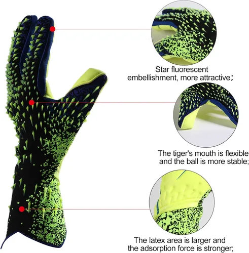 Miniatura 3 de Guantes de portero de fútbol, guantes de entrenamiento de portero, agarre fuerte, antideslizantes y transpirables para adultos y niños Negro