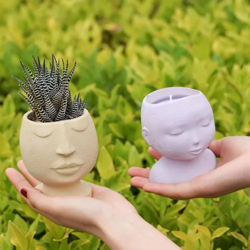 Miniatura 6 de Nicole Face Cement Flower Pot Mold Nordic Style Horcrete Mold Abstract Design Plant Flower Pot Molde de silicona SH0613