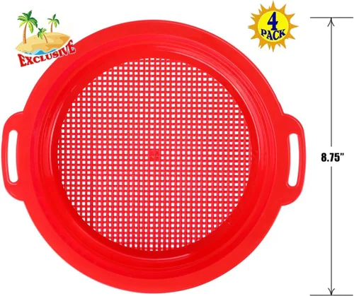 Miniatura 6 de Tamices de arena para juguetes de arena para la playa (rojo, azul, amarillo y verde) juego completo de regalo, paquete de 4 (8.75 x 9.75 pulgadas)