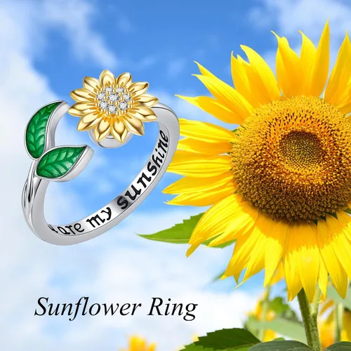 Miniatura 6 de SunflowerMushroomSkull RoseFiligree Moonstone S925 Sterling Silver Adjustable Open Thumb Rings for Women