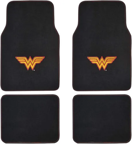 BDK Warner Bros DC Comics - Alfombrillas clásicas de la Mujer Maravilla - Juego de 4 piezas de ajuste universal para automóvil, camión, camioneta,
