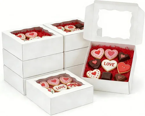 Miniatura 10 de XINHPKGG - 20 cajas para galletas de 6 x 6 x 2,5 pulgadas, cajas de panadería con ventana, caja de regalo para fresas cubiertas de chocolate