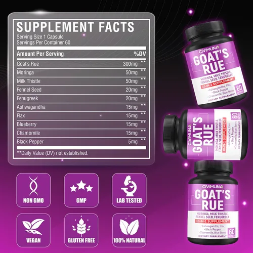 Miniatura 3 de Goat's Rue Cápsulas con ruda de cabra, moringa, cardo mariano y más – 120 cápsulas para suministro de 4 meses (paquete de 2)