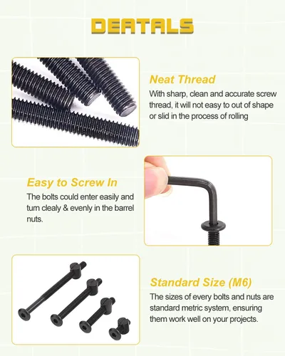 Miniatura 6 de Kit de repuesto de tornillos de cuna, 28 tornillos M6 y tuercas de barril para marco de cama, muebles, sillas y gabinetes, surtido de tornillos