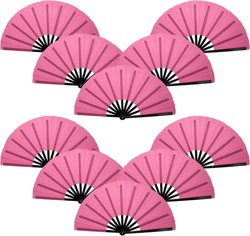Miniatura 13 de QIRMIZI Abanico plegable grande de 10 piezas para rave de mano, abanicos para Kung Fu, Tai Chi, Danza, Festivales de Música, Carnavales, bodas