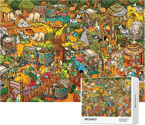 Rompecabezas para adultos, 1000 piezas Rompecabezas Paraíso Animal, Pintura de Dibujos Animados Rompecabezas Desafiantes para Noches de Juegos de