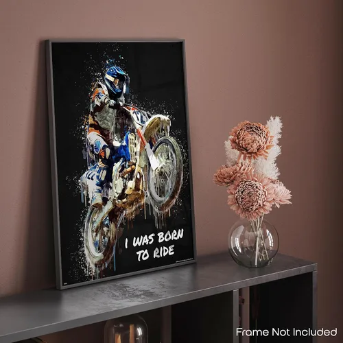 Miniatura 8 de Inspirational Wall Art Co. - I Was Born To Ride - Regalo de carreras de motocross ATV Freestyle para niños, citas de motivación, carteles impresos