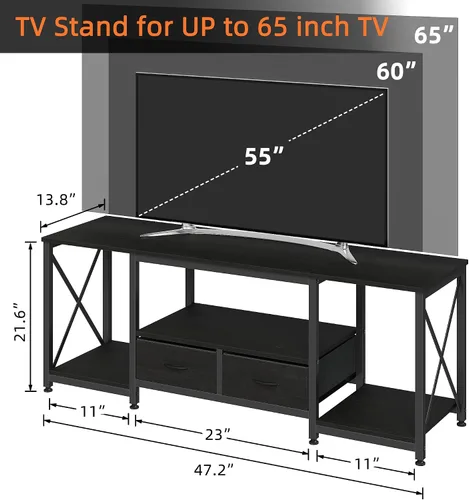 Miniatura 2 de GYIIYUO Soporte de TV con cajón de tela para TV de 50 y 55 pulgadas, centro de entretenimiento y consola de TV industrial con estantes